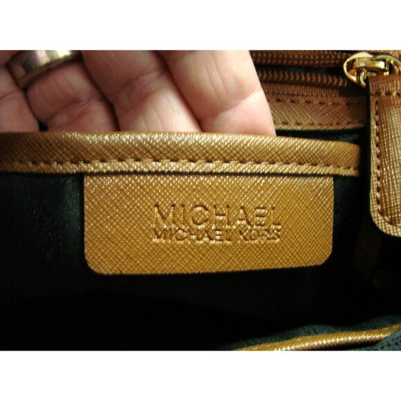 Michael Kors Black Nylon Tote Shoulder Bag Brown Trim Faux Leather Edging Purse - Picture 4 of 12